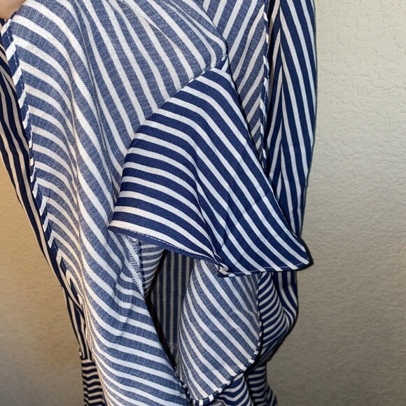 Naif wrap dress Ruffle V Neck Stripe Belted M city classy nautical boat - Picture 10 of 11